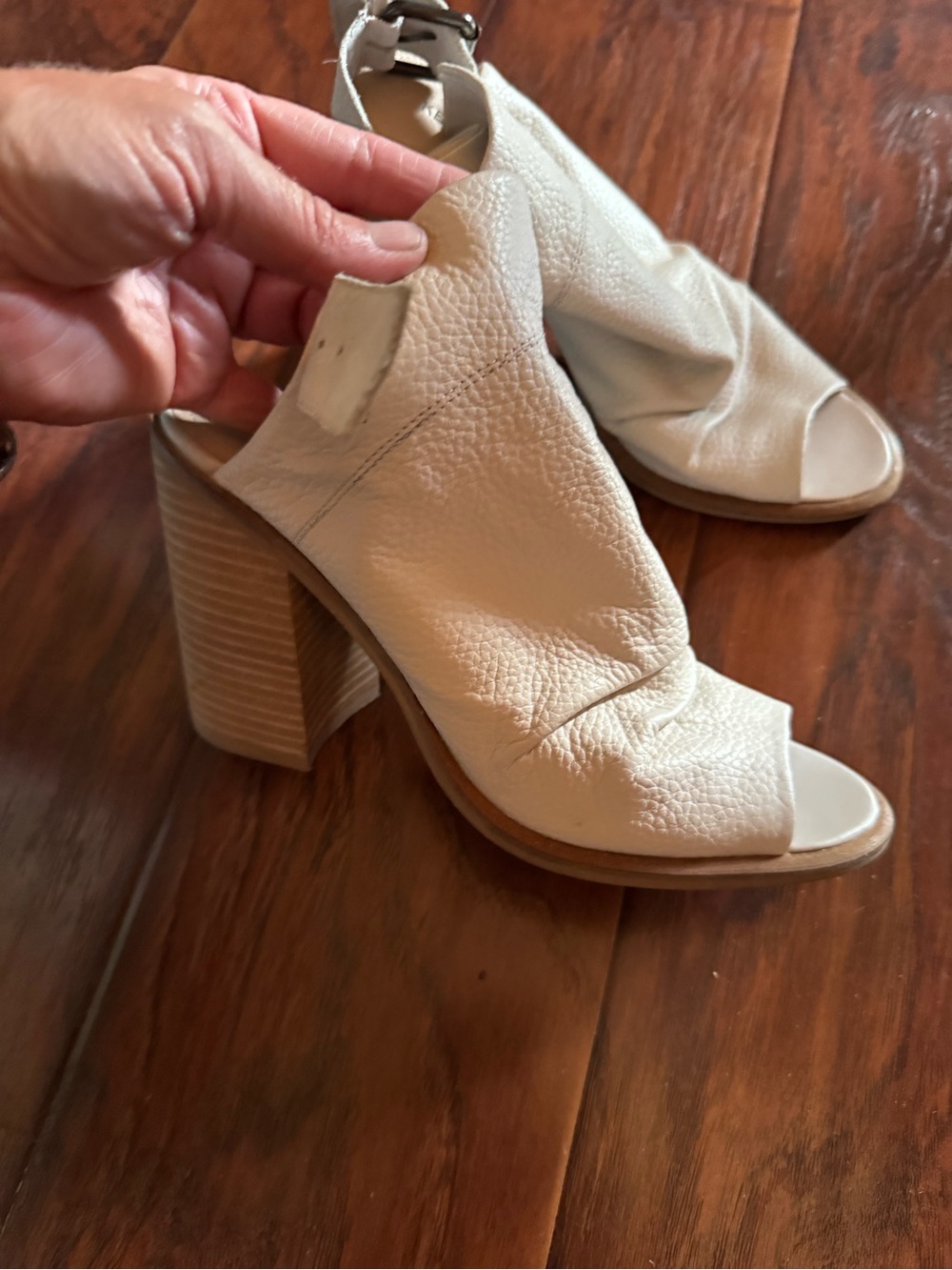 Kelsi Dagger Cream Peep-Toe Block Heel Sandal
